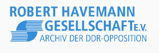 Logo der Robert Havemann Gesellschaft e.V. mit blauer Schrift auf weißem Hintergrund und Zusatztext: Archiv der DDR-Opposition.
